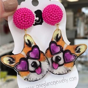 Pink Beaded Corgi Earrings